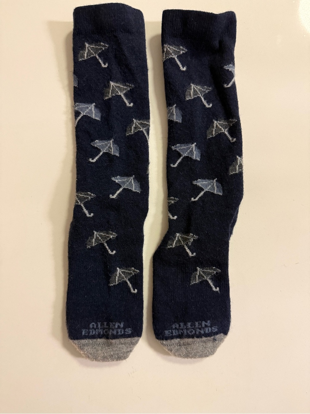 Allen Edmonds Navy Umbrella Motif Crew Socks with Gray Toes